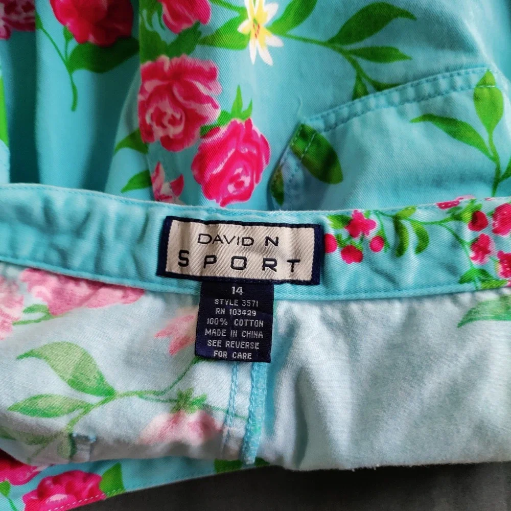 DAVID N SPORT Women 14 Floral Tropical Skort Drawstring Tennis Beach Golf Resort